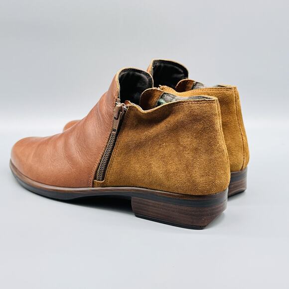 Naot Boots Womens 8 Brown Tan Suede Leather Helm Ankle Side Zip Low Heel Comfort - Picture 5 of 10